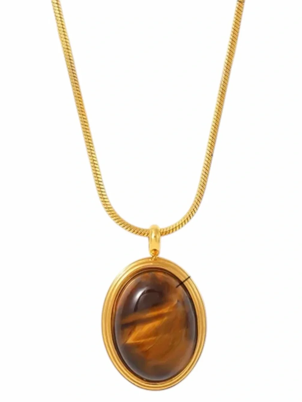 Tiger's Eye Oval Pendant Necklace 18KT Gold Plated PVD Coated NWT - Picture 3 of 3
